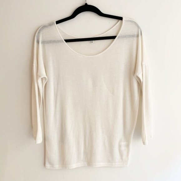 Aritzia Babaton Top Sweater 3/4 Length Sleeve Wool Round Neck Cream Size XS - Picture 5 of 14